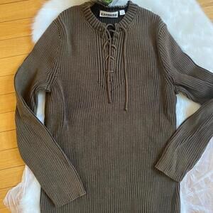 Express Woman's Brown Ribbed Lace-Up Sweater Size Medium